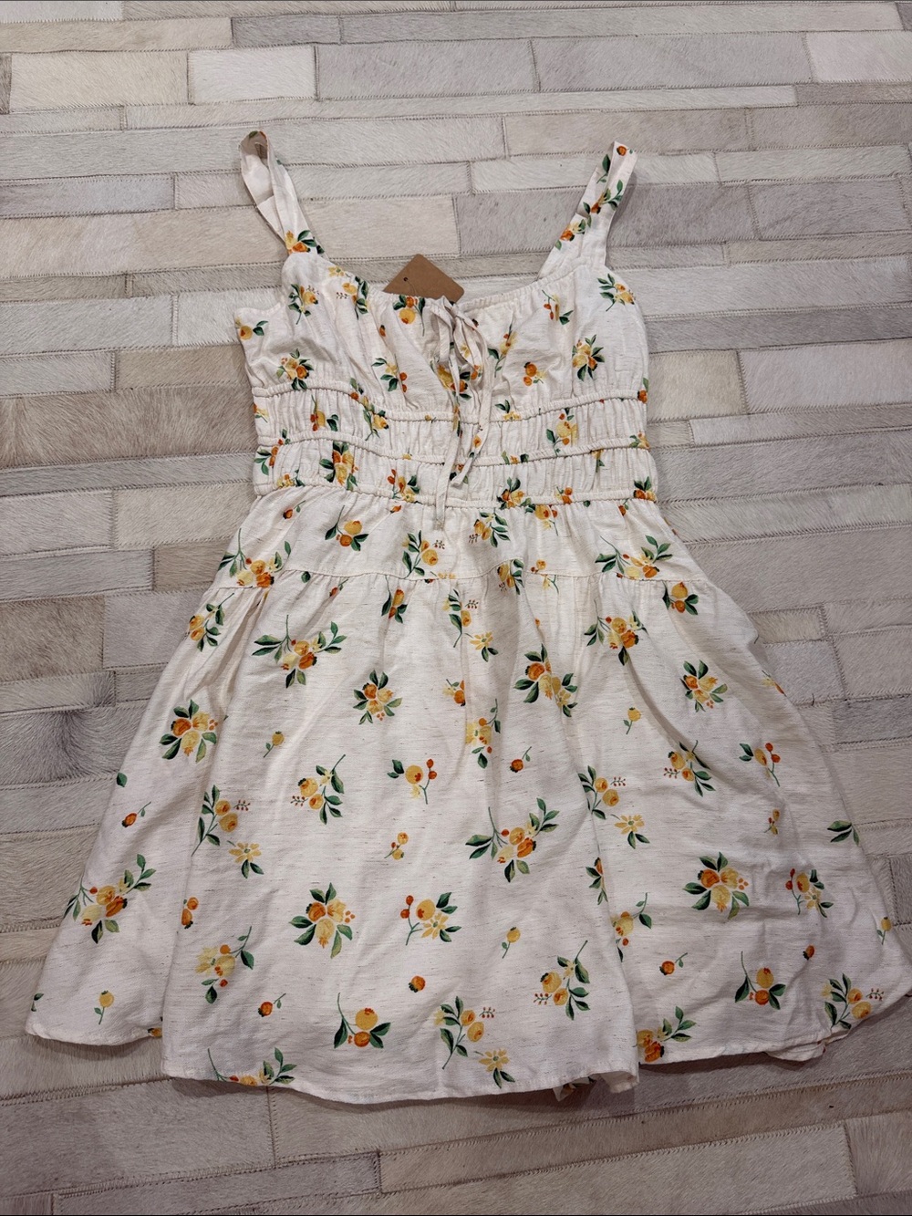 Blu Pepper White Floral Sundress with Yellow and Green Accents